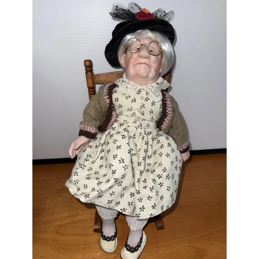 Vintage Porcelain Elderly Couple Dolls in Rocking Chairs Collectible Figurines